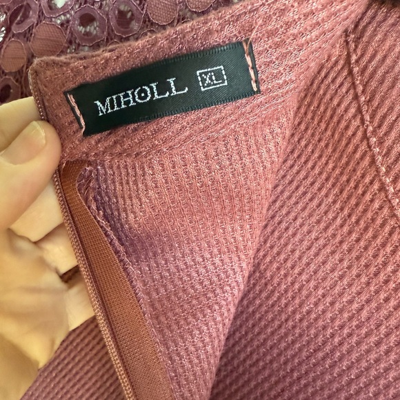 Women's Lace Sleeve Top - Mauve, Zip Closure, Henley style, Sz XL - Picture 5 of 6